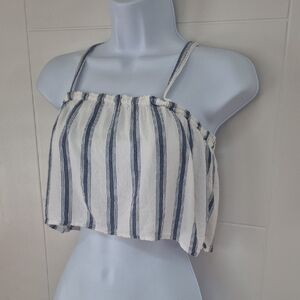 Hollister Striped Blue and White Women's Crop Top Adjustable Straps Boho XS